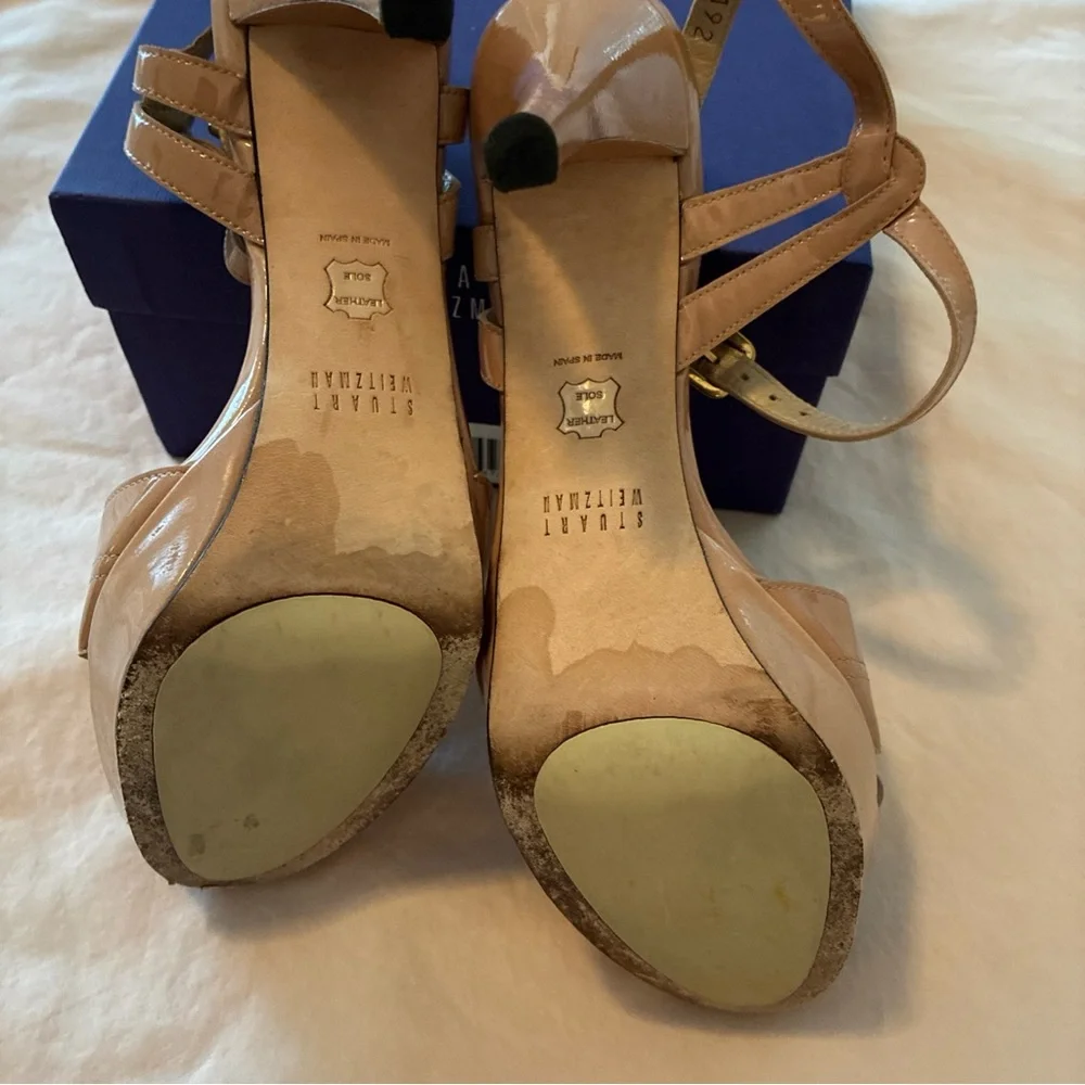 Stuart Weitzman Nude Patent Leather Strappy Heels